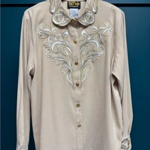 VINTAGE Bob Mackie Cream Embroidered Men's Shirt